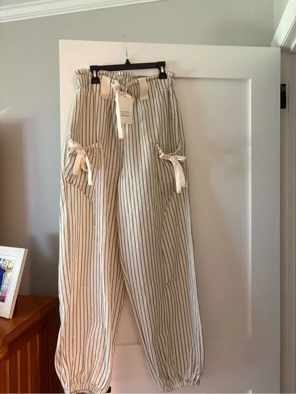 Striped Cream Drawstring Lounge Pants